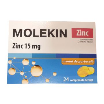 Molekin Zinc 15mg cu aroma de portocale, 24 comprimate de supt, Zdrovit