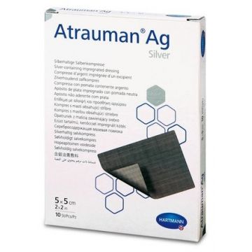 Pansament cu unguent neutru si argint, 5x5 cm, 10 bucati, Atrauman