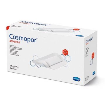 Plasture steril cu corp absorbant si margini autoadezive, 20x10 cm, 25 plasturi, Cosmopor