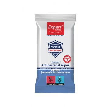 Servetele umede Antibacteriene Sensitive, 15 bucati, Expert Wipes