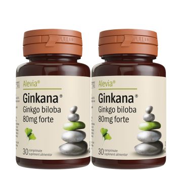 Pachet Ginkana Ginkgo biloba 80mg forte 1+1 Gratuit, 2 x 30 comprimate, Alevia