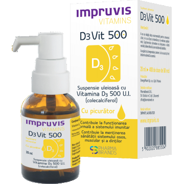 Suspensie uleioasa cu picurator Vitamina D3 D3Vit 500 U.I., 20ml, Pharma Brands