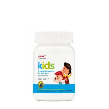 Calciu pentru copii cu aroma de limonada de afine 4-12 ani , 60 tablete masticabile, GNC