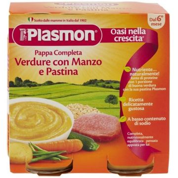 Meniu complet cu vita, legume si paste 6 luni+, 2 x 190g, Plasmon