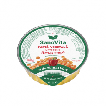 Pasta vegetala tartinabila din linte rosie cu ardei rosu VegieLife, 100g, SanoVita