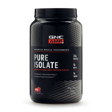 Proteina din zer cu aroma de capsuni AMP Pure Isolate, 882g, GNC