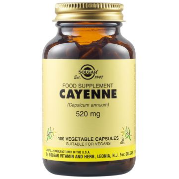 Pudra de ardei iute Cayenne 520mg, 100 capsule, Solgar