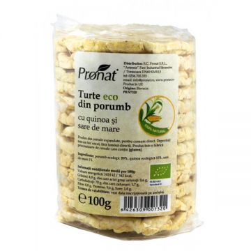 Turte eco din porumb cu quinoa si sare de mare, 100g, Pronat