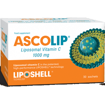 Vitamina C lipozomală cu aromă de portocală Ascolip, 1000 mg, 30 pliculețe, Liposhell