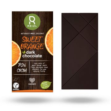 Ciocolata neagra cu portocale dulci, 70 gr, Reizl
