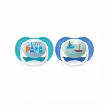 Suzete Ultra Air Philips Avent, 6-18 luni, I Love Papa Albastru SCF080/03, Philips