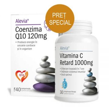 Coenzima Q10 120 mg + Vitamina C Retard 1000 mg, 40 + 30 comprimate, Alevia