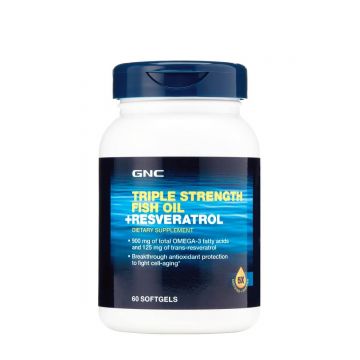 Gnc Triple Strength Fish Oil + Resveratrol, Ulei De Peste Si Resveratrol, 60 Cps