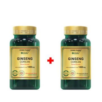 Pachet Ginseng Corean, 1000 mg, 60 + 30 tablete, Cosmopharm
