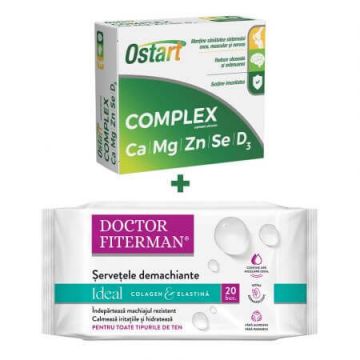 Pachet Ostart Complex, 30 comprimate, Fiterman Pharma + Servetele demachiante Ideal, 20 bucati,Doctor Fiterman