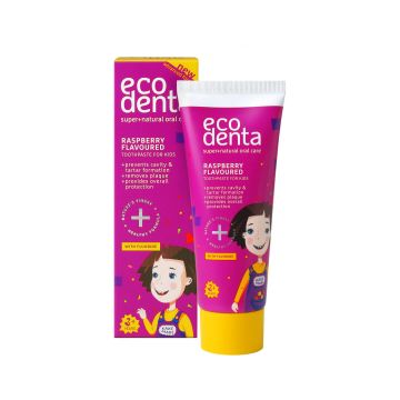 Pasta de dinti pentru copii impotriva cariilor cu aroma de zmeura, Ecodenta, 75 ml