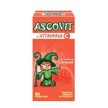 Ascovit cu Vitamina C aroma de capsuni, 60 comprimate, Perrigo