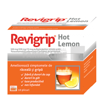 Revigrip hot lemon pulbere pentru solutie orala 10 plicuri