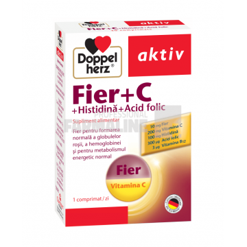Doppelherz Aktiv Fier + Vitamina C + Histidina + Acid Folic 30 comprimate