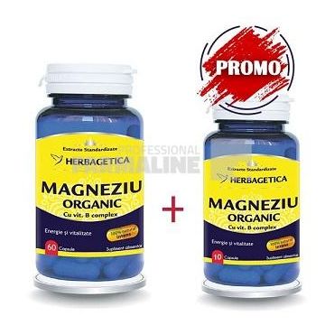 Magneziu Organic cu vitamina B Complex 60 capsule + Magneziu Organic cu vitamina B Complex 10 capsule