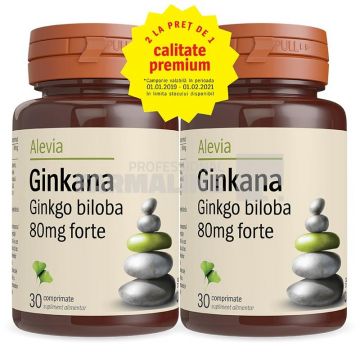 Alevia Pachet Ginkana Ginkgo Biloba 80mg forte 30 comprimate 1 + 1 Gratis