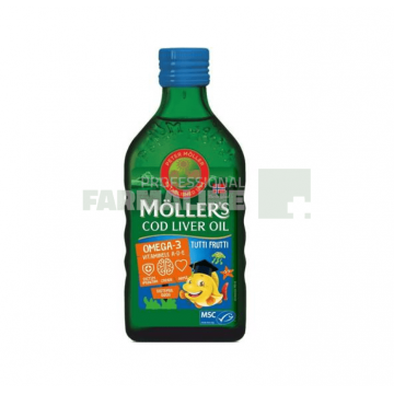 Moller's Cod Liver Oil Omega-3 cu aroma de tutti frutti 250 ml