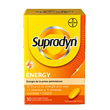 Supradyn Energy Multivitamine Complex de Vitamina B - Coenzima Q10 - 13 Vitamine – Boost de energie 30 comprimate filmate