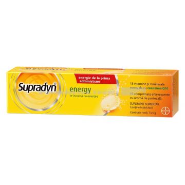 Supradyn Energy Multivitamine – Complex de Vitamine B - Coenzima Q10 - 13 Vitamine – 9 minerale - Boost de energie 15 comprimate efervescente