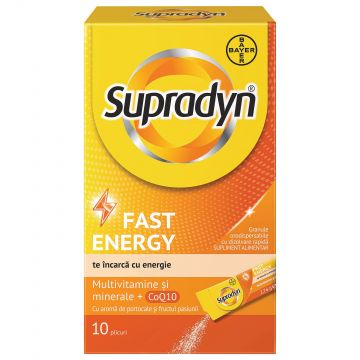 Supradyn Fast Energy 10 Plicuri granule orodispersabile cu dizolvare rapida Multivitamine si Coenzima Q10