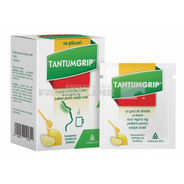 Tantum Grip cu gust de lamaie 600 mg/10 mg 10 plicuri