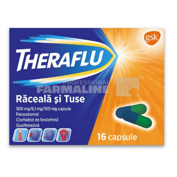 Theraflu Raceala si tuse 500 mg/6,1 mg/ 100 mg 16 capsule