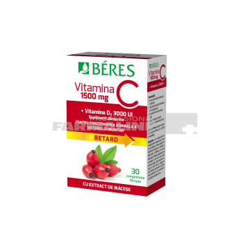 Beres Vitamina C 1500 mg comprimat filmat RETARD + Vitamina D3 3000 UI 30 comprimate