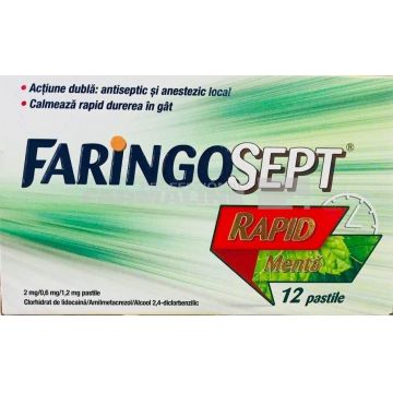 Faringosept Rapid menta 2 mg/0,6 mg/1,2 mg 12 comprimate