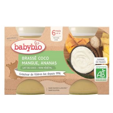 Crema din lapte de cocos cu mango si ananas Bio, 2 x 130g, BabyBio