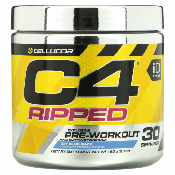 Formula pre-workout C4 Ripped cu aroma de icy blue razz, 180g, Cellucor