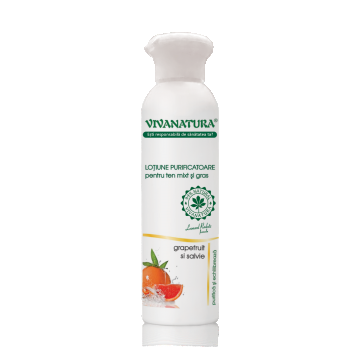 Lotiune purificatoare pentru ten mixt si gras cu grapefruit si salvie, 150ml, VivaNatura