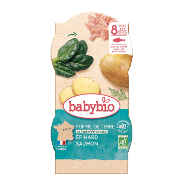 Meniu cu spanac, cartofi si somon 8+ luni, 2 x 200g, BabyBio