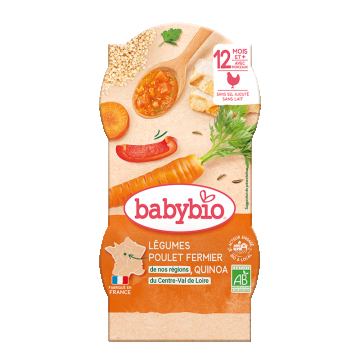 Meniu din legume cu legume, quinoa si carne de pui +12luni, 2 x 200g, BabyBio
