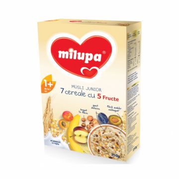 Musli Junior din 7 cereale cu 5 fructe 12 luni+, 250g, Milupa