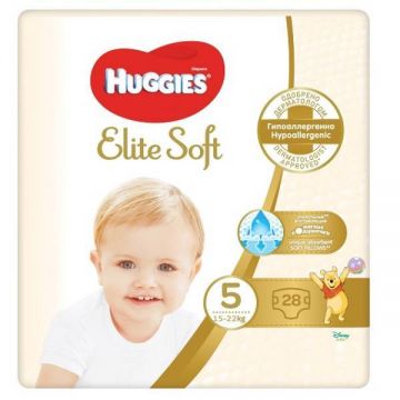 Scutece Elite Soft Nr. 5, 15 - 22kg, 28 bucati, Huggies