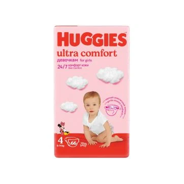 Scutece Ultra Comfort pentru fete Nr.4 8-14kg, 66 bucati, Huggies