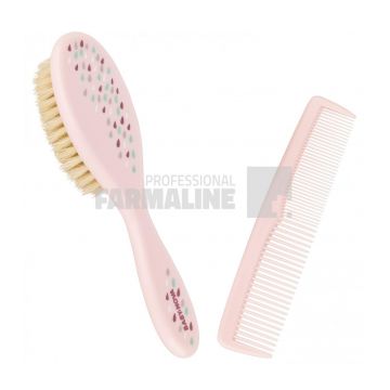Baby Nova 33225 Set pieptane si perie par natural roz