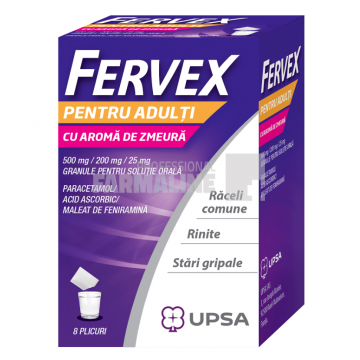 Fervex pentru adulti cu aroma de zmeura 8 plicuri