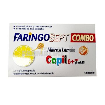 Faringosept Combo miere si lamaie 0,6mg/1,2mg 12 pastile