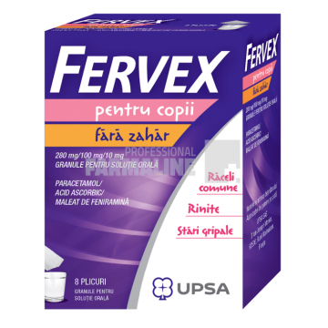 Fervex pentru copii fara zahar 280mg/100mg/10mg 8 plicuri