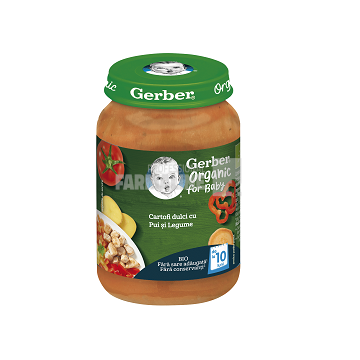 Gerber Piure Bio din cartof dulce cu pui si legume 10 luni+ 190g