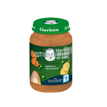 Gerber Piure Bio din legume cu vitel si cartofi 6 luni+ 190g