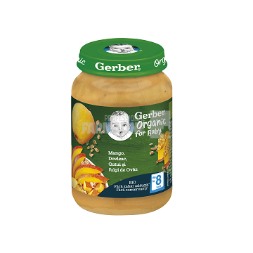 Gerber Piure Bio din mango, dovleac, gutui si fulgi de ovaz 8 luni+ 190g