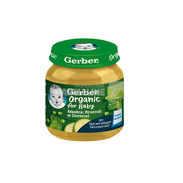 Gerber Piure Bio din mazare, broccoli si dovlecel 4 luni+ 125g