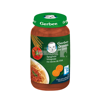 Gerber Piure bio din spaghete integrale cu carne de vita 12 luni+ 250g